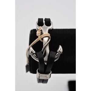 Stainless Steel Anchor Hook Leather Bracelet Silver Black Espresso Brown Bin2